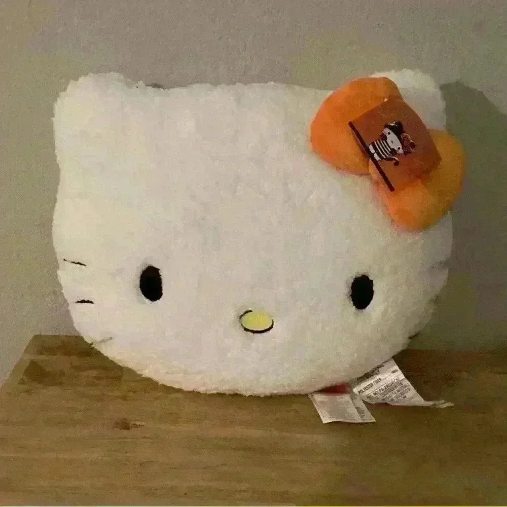 🎃 Hello Kitty Sanrio Pumpkin Halloween Sherpa Plush Pillow Face Orange Bow